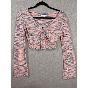 American Eagle Women's S/P/CH Coral Blue Space Dye Tie Front Cropped Knit Top